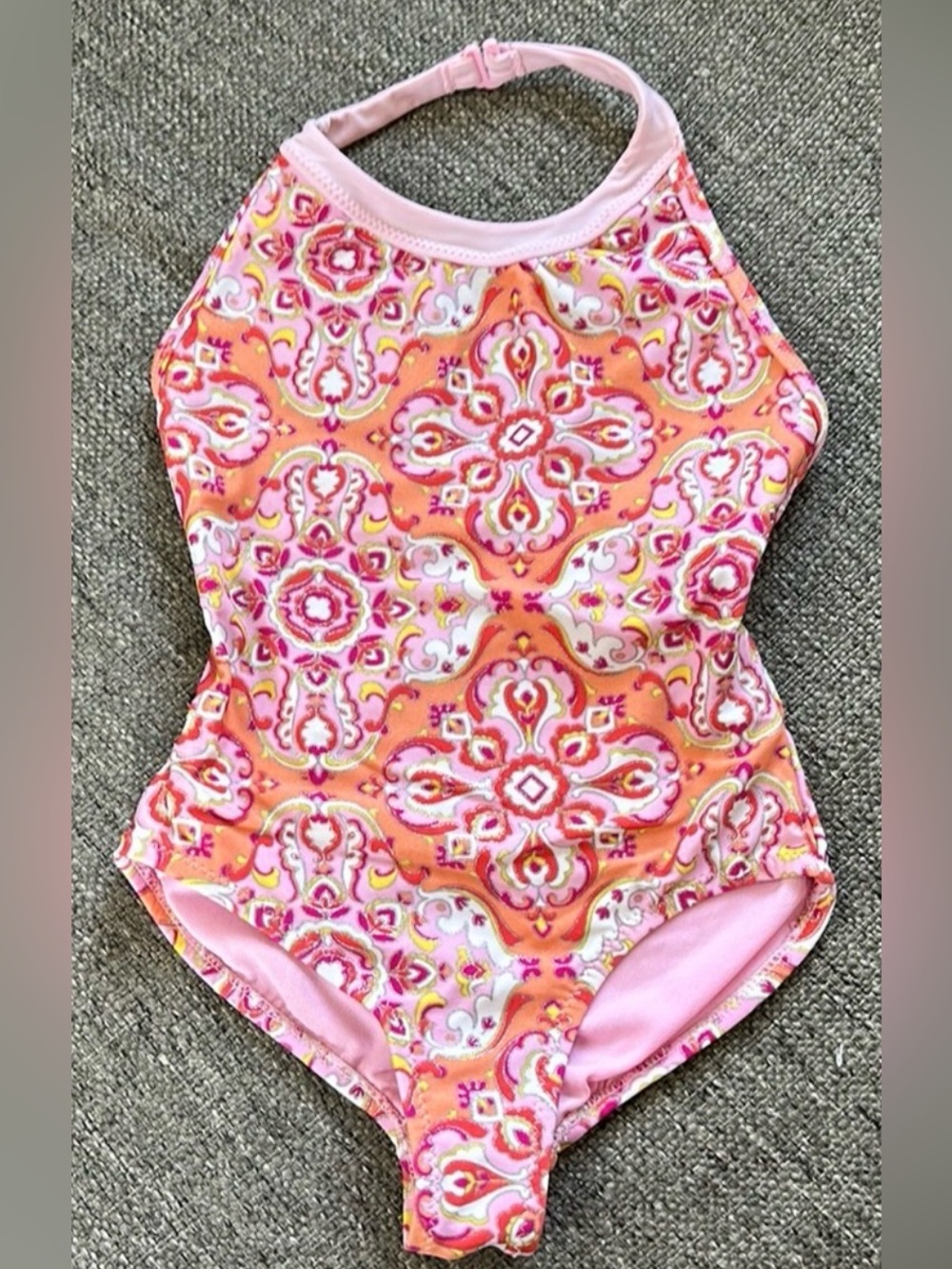 Gap Kids Girls Paisley Medallion One Piece Swimsuit Halter Bikini Pink Orange XS
